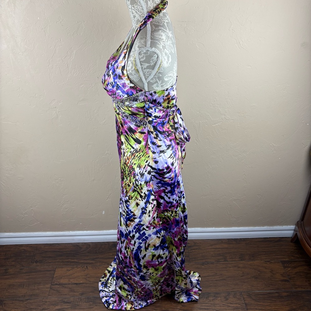 Masquerade Colorful Animal Print Halter Prom Dress Crystal Embellishment Long 6 - Picture 5 of 10